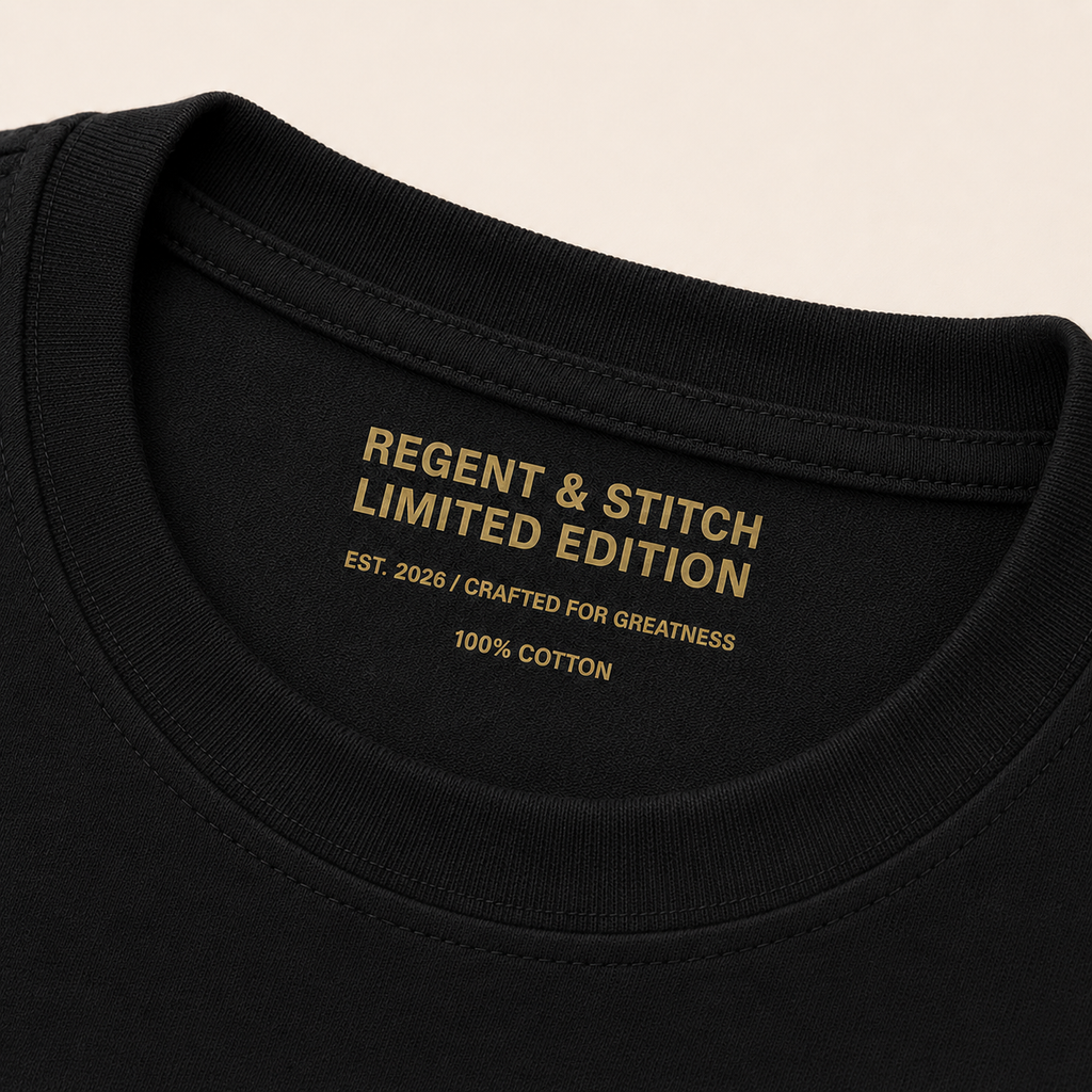 Black Regent & Stitch Greatness stitched limited edition T-shirt with detailed embroidered design on front.