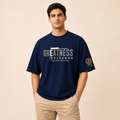 Navy blue Regent & Stitch Greatness stitched limited edition T-shirt with embroidered design on front.