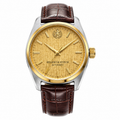 Regent & Stitch Classic Automatic Watch with black leather strap and silver case, showcasing elegant dial and visible mechanical movement.