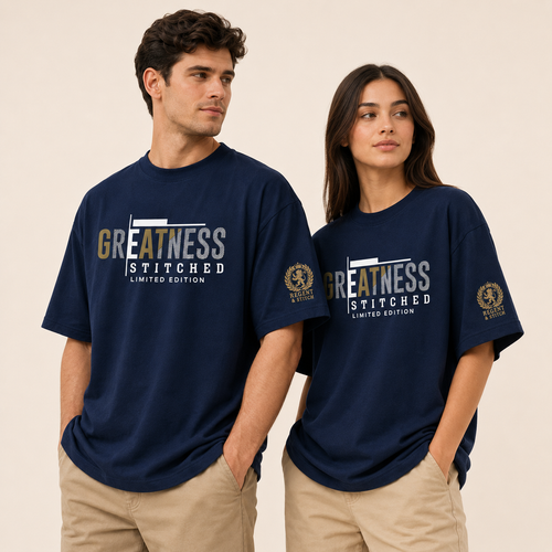 Navy blue Regent & Stitch Greatness stitched limited edition T-shirt with embroidered design and classic fit.